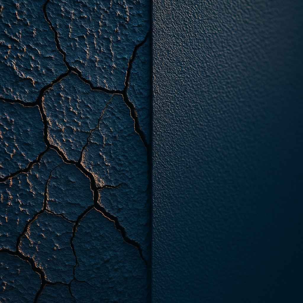 Technician rolling elastomeric coating onto stucco wall, crack-bridging membrane detail